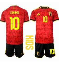Youth Belgium #10 LUKAKU National Team FIFA x World Cup 2026 Home Red On Field Kids Jersey