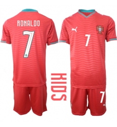 Youth Portugal #7 RONALDO National Team FIFA x World Cup 2026 Home Red On Eusebio special edition Kids Jersey