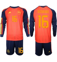 Men's Spain #16 RODRIGO National Team FIFA x World Cup 2026 Long Sleeve Home Red On Field Jerseys