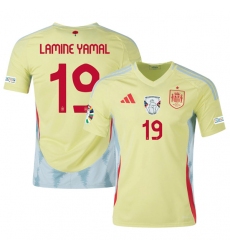 Men's Spain Team #19 Lamine Yamal Yellow 2024 Away Soccer Jersey