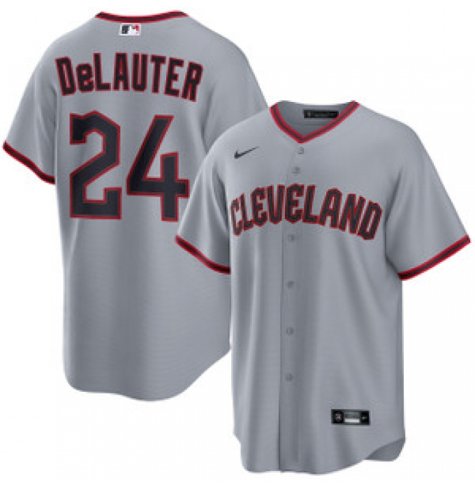 Men's Cleveland Guardians #24 Chase DeLauter Gray Cool Base Limited Stitched Baseball Jersey