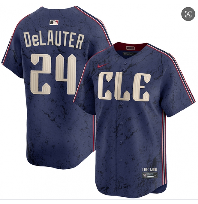 Men's Cleveland Guardians #24 Chase DeLauter Navy 2024 City Connect Limited Stitched Jersey