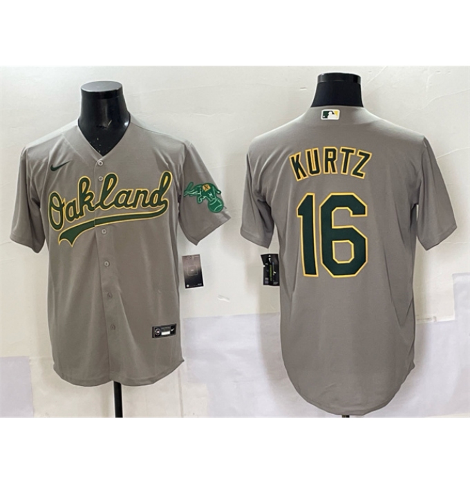 Men's Oakland Athletics #16 Nick Kurtz Grey Cool Base Stitched Baseball Jersey
