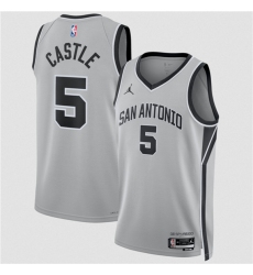 Men's San Antonio Spurs #5 Stephon Castle Silver 2025 Statement Edition Stitched Basketball Jersey