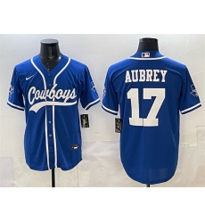 Men's Dallas Cowboys #17 Brandon Aubrey Blue Cool Base Stitched Baseball Jersey