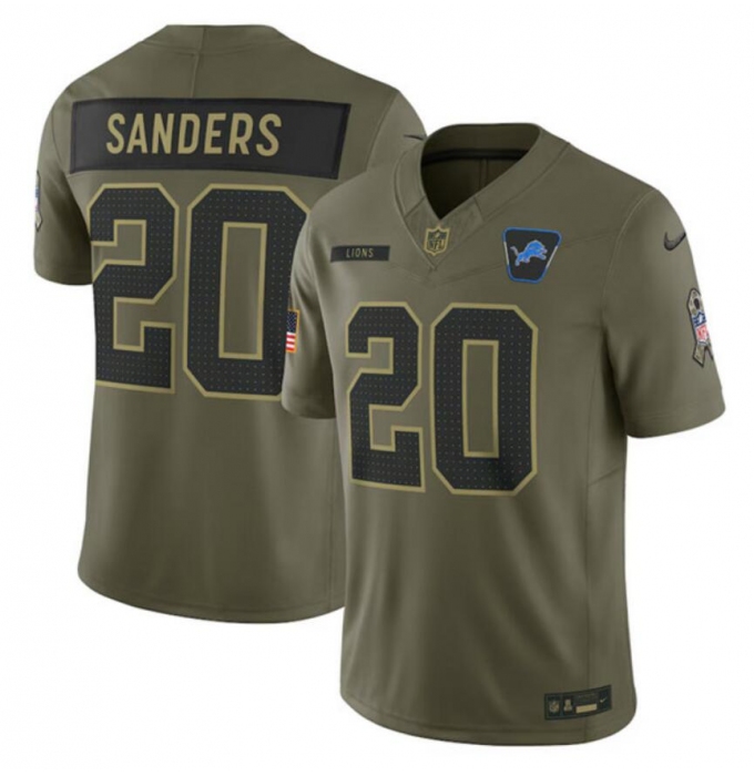 Men's Detroit Lions Active Player Custom Olive 2025 Salute To Service Limited Football Stitched Jersey