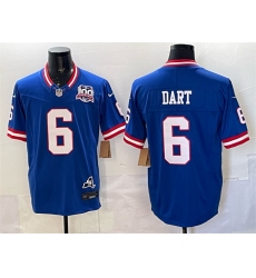 Men's New York Giants #6 Jaxson Dart Royal 2025 Draft F.U.S.E. 100th Season & State Vapor Limited Football Stitched Jersey