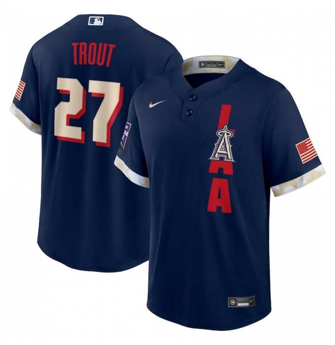 Men's Los Angeles Angels #27 Mike Trout Nike Navy 2021 MLB All-Star Game Replica Player Jersey