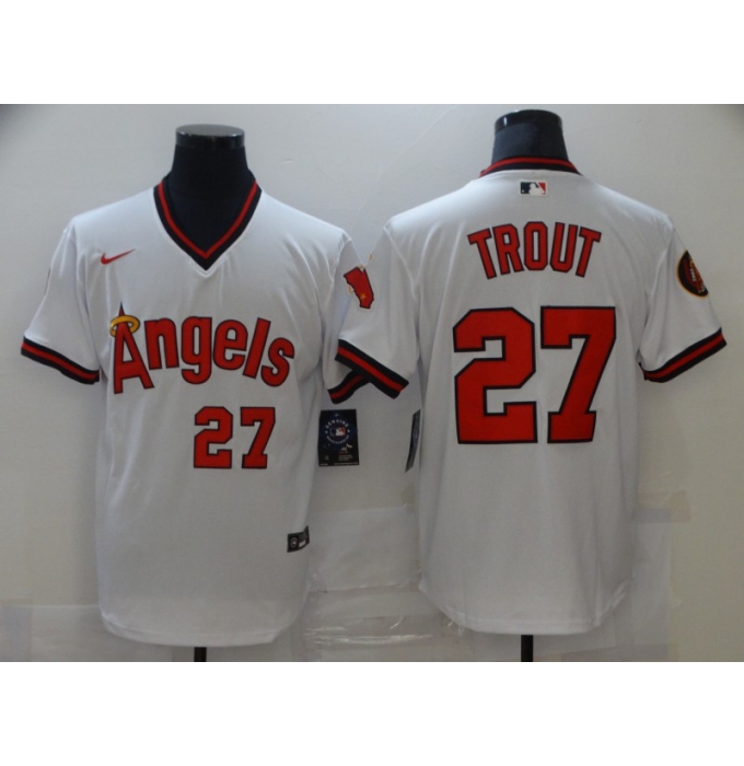 Men's Nike Los Angeles Angels #27 Mike Trout White Stitched Baseball Jersey