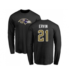 Football Baltimore Ravens #21 Tyler Ervin Black Name & Number Logo Long Sleeve T-Shirt