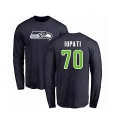 Football Seattle Seahawks #70 Mike Iupati Navy Blue Name & Number Logo Long Sleeve T-Shirt