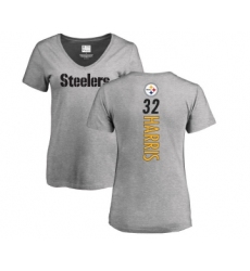 Football Women's Pittsburgh Steelers #32 Franco Harris Ash Backer V-Neck T-Shirt