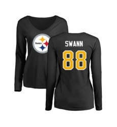 Football Women's Pittsburgh Steelers #88 Lynn Swann Black Name & Number Logo Slim Fit Long Sleeve T-Shirt