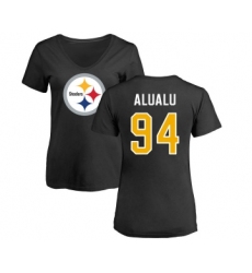 Football Women's Pittsburgh Steelers #94 Tyson Alualu Black Name & Number Logo Slim Fit T-Shirt