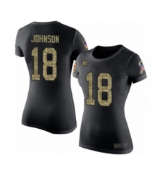 Women's Pittsburgh Steelers #18 Diontae Johnson Black Camo Salute to Service T-Shirt
