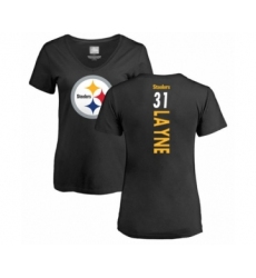 Women's Pittsburgh Steelers #31 Justin Layne Black Backer Slim Fit T-Shirt