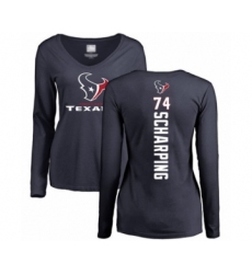 Football Women's Houston Texans #74 Max Scharping Navy Blue Backer Long Sleeve T-Shirt