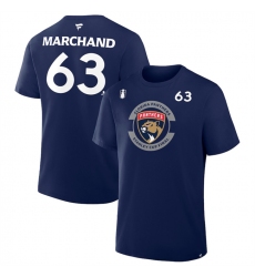 Men's Florida Panthers #63 Brad Marchand Navy 2025 Stanley Cup Final Pro Name & Number T-Shirt