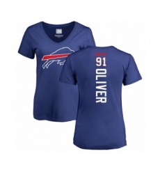 Football Women's Buffalo Bills #91 Ed Oliver Royal Blue Backer T-Shirt
