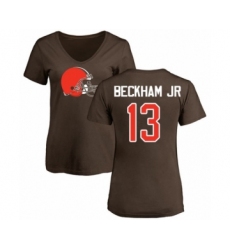 NFL Women's Nike Cleveland Browns #13 Odell Beckham Jr. Brown Name & Number Logo T-Shirt