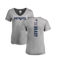 Football Women's New England Patriots #12 Tom Brady Ash Backer V-Neck T-Shirt