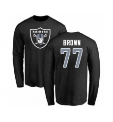 Football Oakland Raiders #77 Trent Brown Black Name & Number Logo Long Sleeve T-Shirt