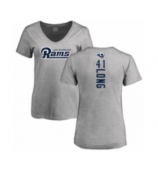 Football Women's Los Angeles Rams #41 David Long Ash Backer V-Neck T-Shirt