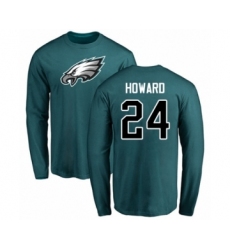 Philadelphia Eagles #24 Jordan Howard Green Name & Number Logo Long Sleeve T-Shirt