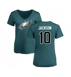 Women's Philadelphia Eagles #10 DeSean Jackson Green Name & Number Logo Slim Fit T-Shirt