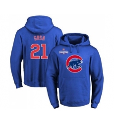 Cubs #21 Sammy Sosa Blue 2016 World Series Champions Primary Logo Pullover MLB Hoodie