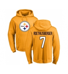 Football Pittsburgh Steelers #7 Ben Roethlisberger Gold Name & Number Logo Pullover Hoodie