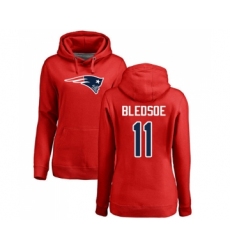 Football Women's New England Patriots #11 Drew Bledsoe Red Name & Number Logo Pullover Hoodie