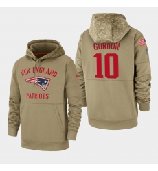 Men's New England Patriots #10 Josh Gordon 2019 Salute to Service Sideline Therma Pullover Hoodie - Tan