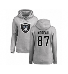 Football Women's Oakland Raiders #87 Foster Moreau Ash Name & Number Logo Pullover Hoodie