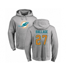 Football Miami Dolphins #27 Kalen Ballage Ash Name & Number Logo Pullover Hoodie