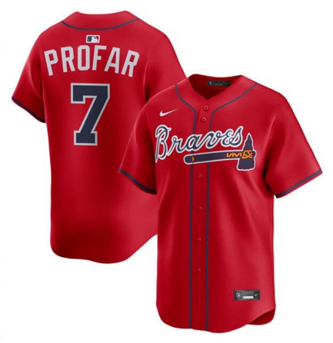 Men's Atlanta Braves #7 Jurickson Profar Red 2025 Alternate Limited Stitched Baseball Jersey