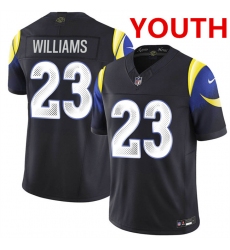 Youth los angeles rams #23 kyren williams midnight blue 2025 f.u.s.e. “rivalries” vapor limited football stitched jersey