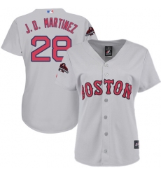 Women's Majestic Boston Red Sox #28 J D Martinez Authentic Grey Road 2018 World Series Champions MLB Jersey