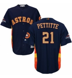 Youth Majestic Houston Astros #21 Andy Pettitte Authentic Navy Blue Alternate 2018 Gold Program Cool Base MLB Jersey