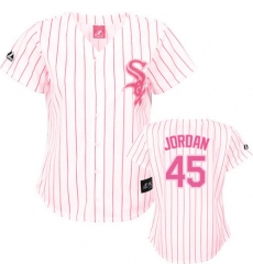 Women's Majestic Chicago White Sox #45 Michael Jordan Authentic White/Pink Strip Fashion MLB Jersey