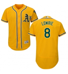 Men's Majestic Oakland Athletics #8 Jed Lowrie Gold Alternate Flex Base Authentic Collection MLB Jersey