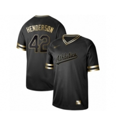 Men's Oakland Athletics #42 Dave Henderson Authentic Black Gold Fashion Baseball Jersey