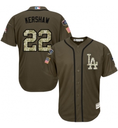 Men's Majestic Los Angeles Dodgers #22 Clayton Kershaw Authentic Green Salute to Service 2018 World Series MLB Jersey