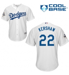 Youth Majestic Los Angeles Dodgers #22 Clayton Kershaw Authentic White Home 2017 World Series Bound Cool Base MLB Jersey