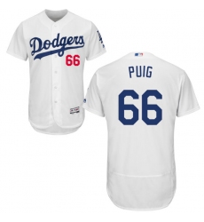 Men's Majestic Los Angeles Dodgers #66 Yasiel Puig White Home Flex Base Authentic Collection MLB Jersey
