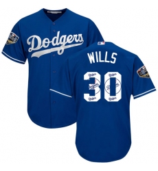 Men's Majestic Los Angeles Dodgers #30 Maury Wills Authentic Royal Blue Team Logo Fashion Cool Base 2018 World Series MLB Jersey