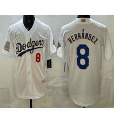 Men's Los Angeles Dodgers #8 Enrique Hernandez White Gold World Series Champions Collection Limited Jersey