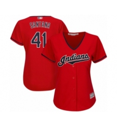 Women's Cleveland Indians #41 Carlos Santana Authentic Scarlet Alternate 2 Cool Base Baseball Jersey