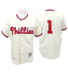 Men's Mitchell and Ness Philadelphia Phillies #1 Richie Ashburn Authentic Cream Throwback MLB Jersey