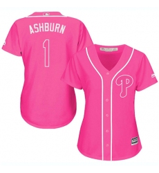 Women's Majestic Philadelphia Phillies #1 Richie Ashburn Authentic Pink Fashion Cool Base MLB Jersey
